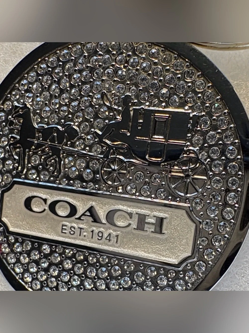 Coach Silver Crystal Round Keychain Key & Card Holder Charm